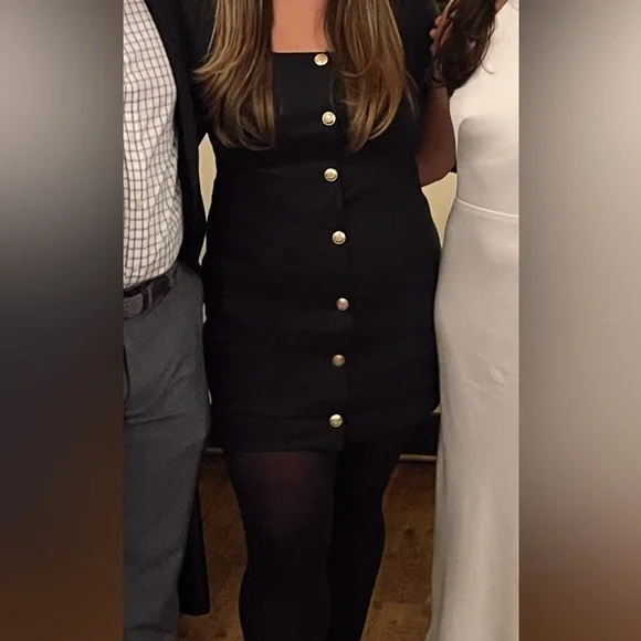 J Crew Long Sleeve Button Mini Dress Black Linen Blend Square Neck size 12 - Picture 4 of 8